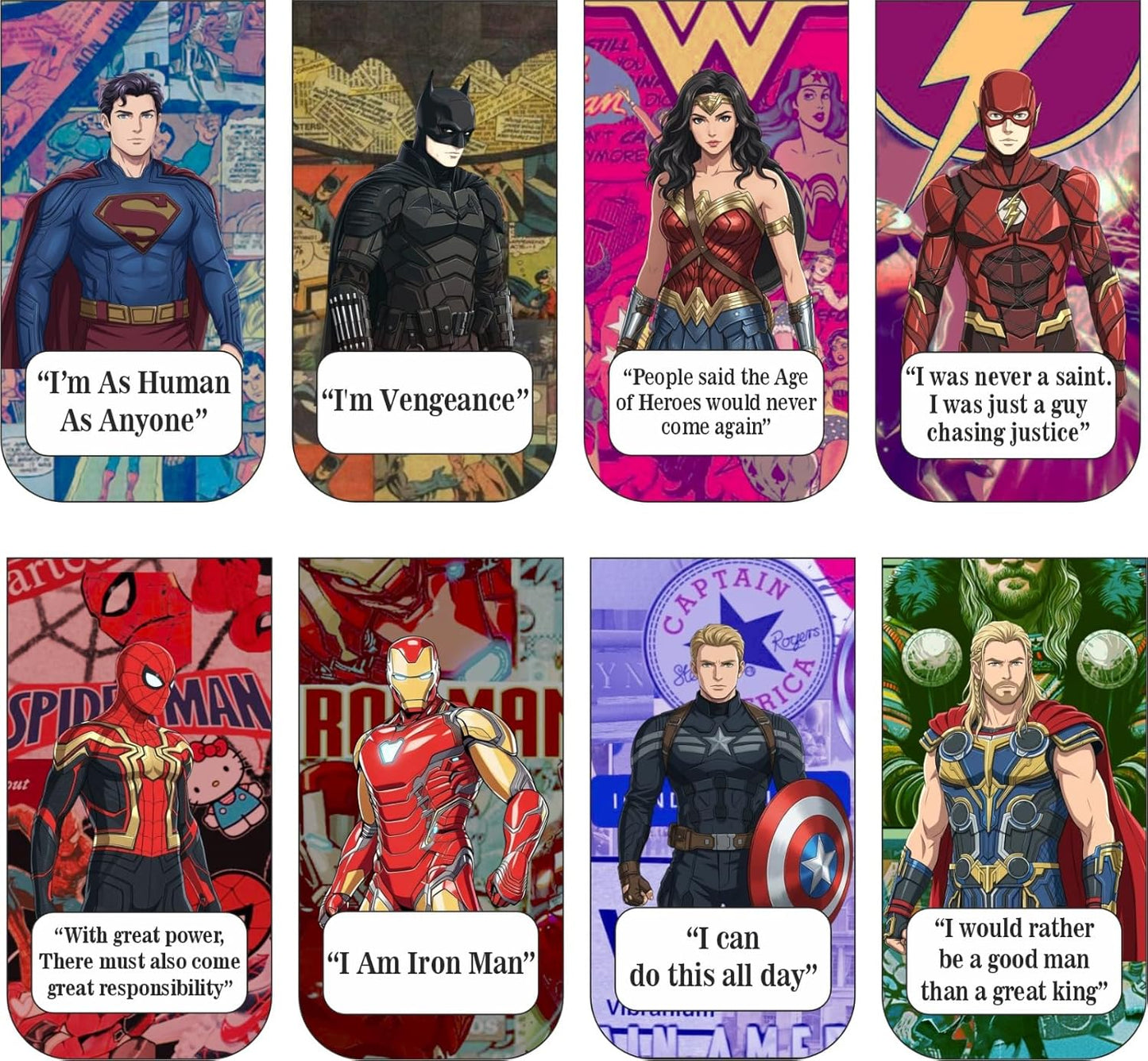 Superhero Bookmark Set of 10-8 Magnetic Bookmarks + 2 Paper Bookmarks for Book Lovers, Aesthetic Bookmarks, Magnetic Bookmarks for Readers (11 x 2.9 cm) New
