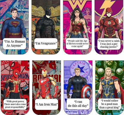Superhero Bookmark Set of 10-8 Magnetic Bookmarks + 2 Paper Bookmarks for Book Lovers, Aesthetic Bookmarks, Magnetic Bookmarks for Readers (11 x 2.9 cm) New