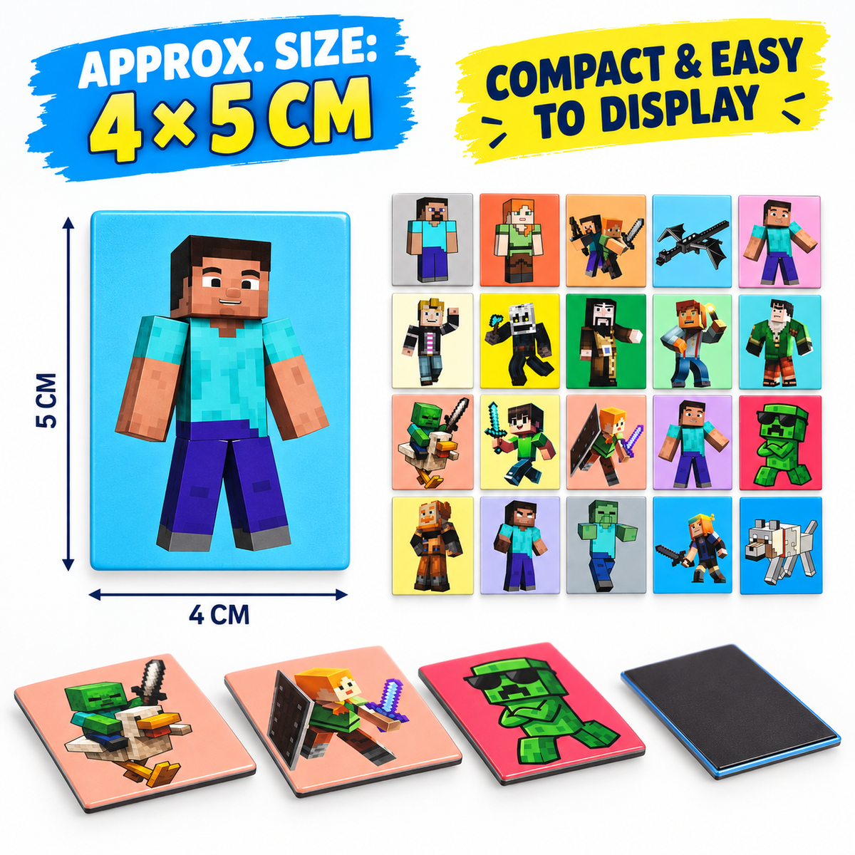 Minecraft Kids Fridge Magnet Set, Refrigerator Magnets | Fun Collectible Gift & Home Décor (Pack of 20) 4x5 cm