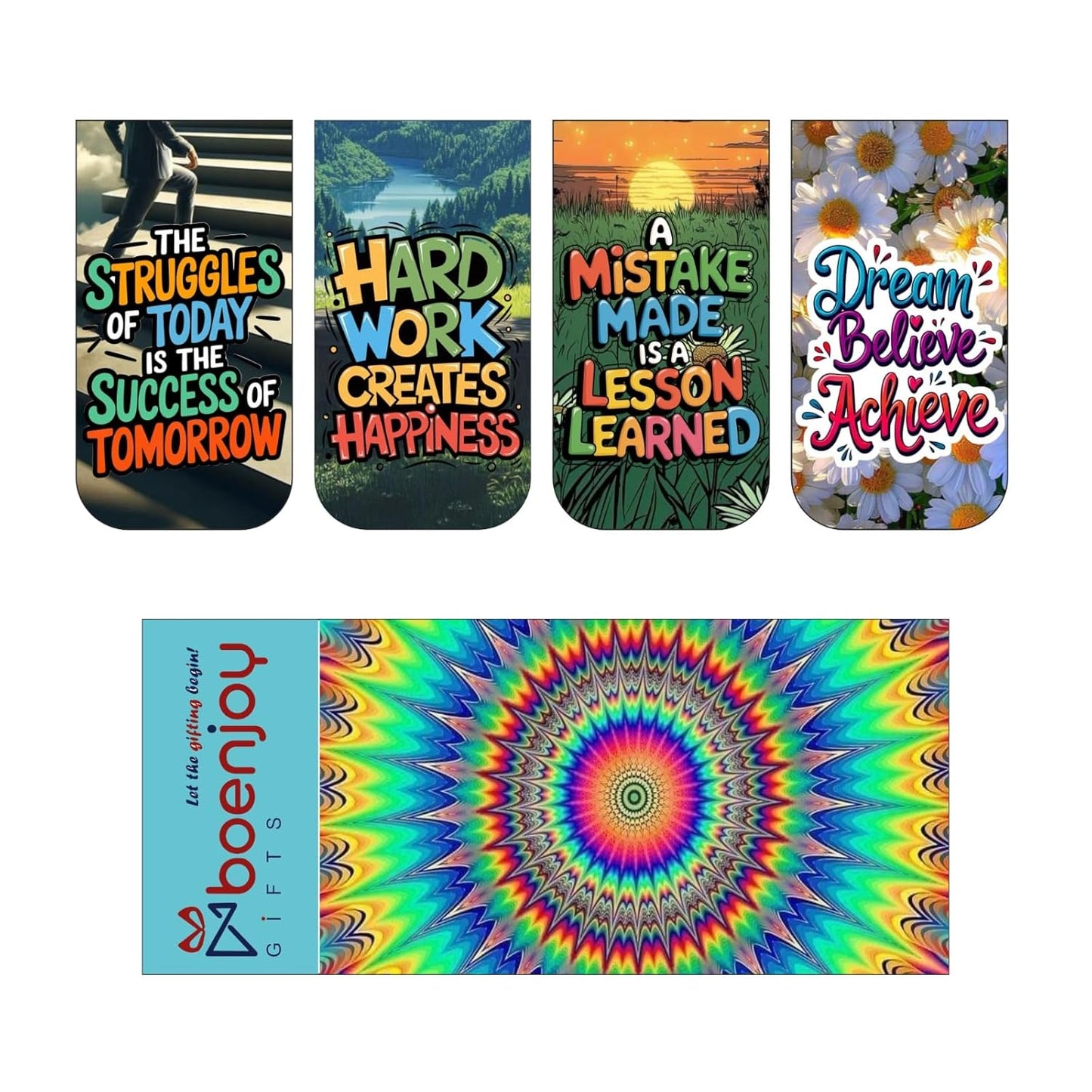 Motivational Bookmark Set of 10-8 Magnetic Bookmarks + 2 Paper Bookmarks for Book Lovers, (11 x 2.9 cm)