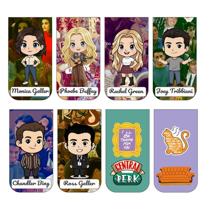 Friends Chibi Bookmark Set of 10-8 Magnetic Bookmarks + 2 Paper Bookmarks for Book Lovers, Aesthetic Bookmarks, Magnetic Bookmarks for Readers (11 x 2.9 cm)