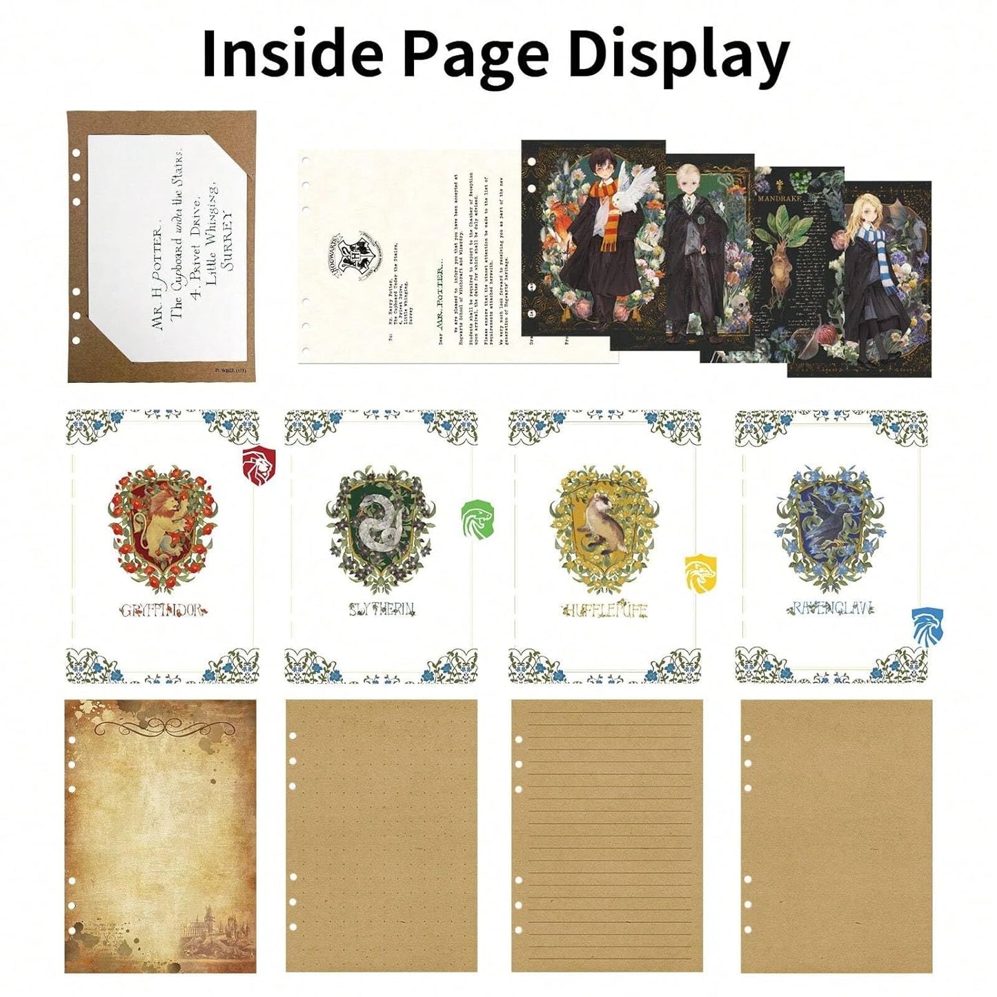 Harry Potter Diary Notebook A5 Loose Leaf Journal, Magic Theme Refillable Planner with Letterhead Pages, Vintage Writing Notepad, School Office Stationery Gift for Fans (Greyffindore)