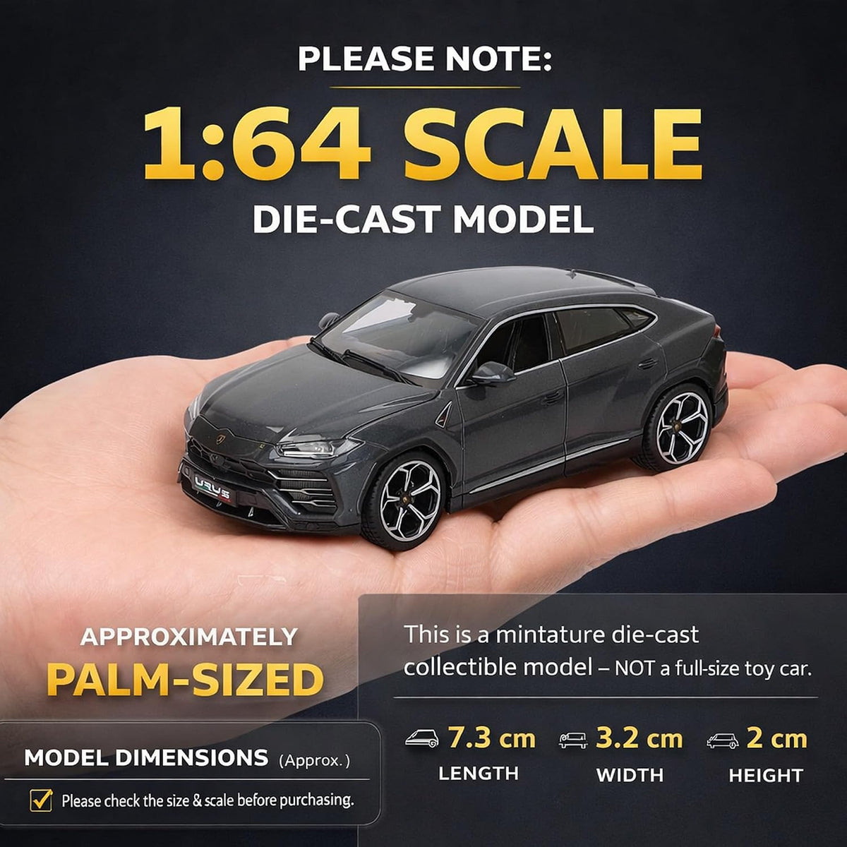 Wizplex Bburago Official Licensed Lamborghini Urus 1:64 Scale Die-Cast Metal Toy Car with Opening Front Doors – COD NOT AVAILABLE