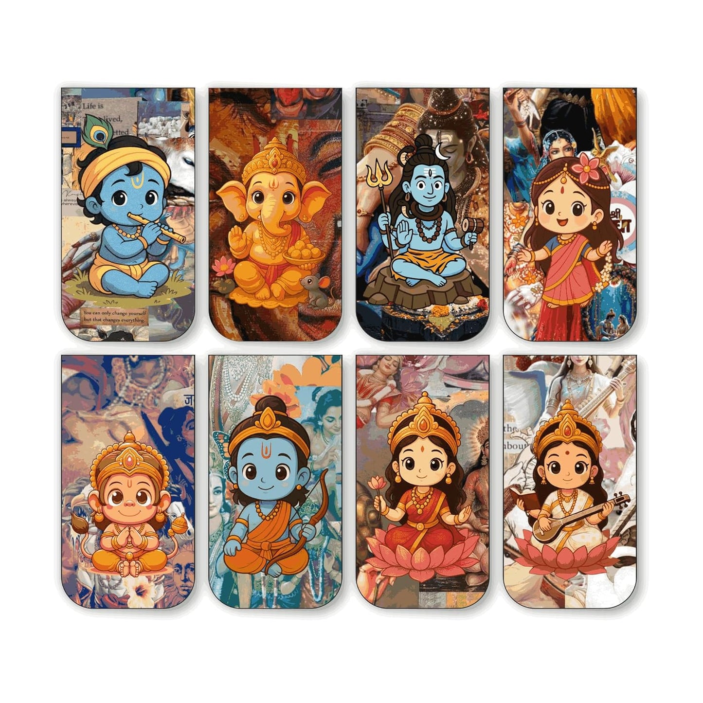 Sanatan Hindu God Bookmark Set of 10-8 Magnetic Bookmarks + 2 Paper Bookmarks for Book Lovers, Aesthetic Bookmarks, Hindu Gods, Sanatani Magnetic Bookmarks for Readers (11 x 2.9 cm)