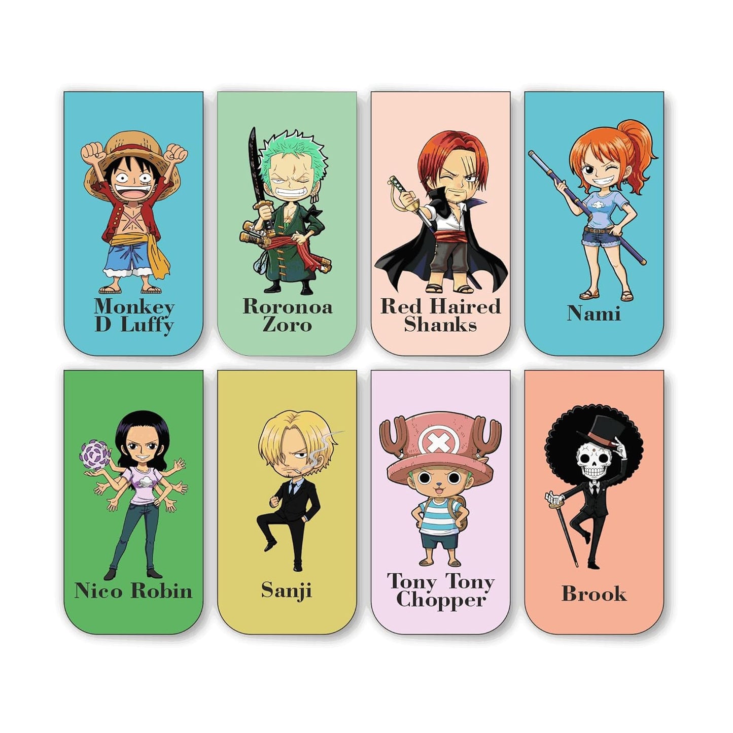 One Piece Bookmark Set of 10-8 Magnetic Bookmarks + 2 Paper Bookmarks for Book Lovers, (11 x 2.9 cm)