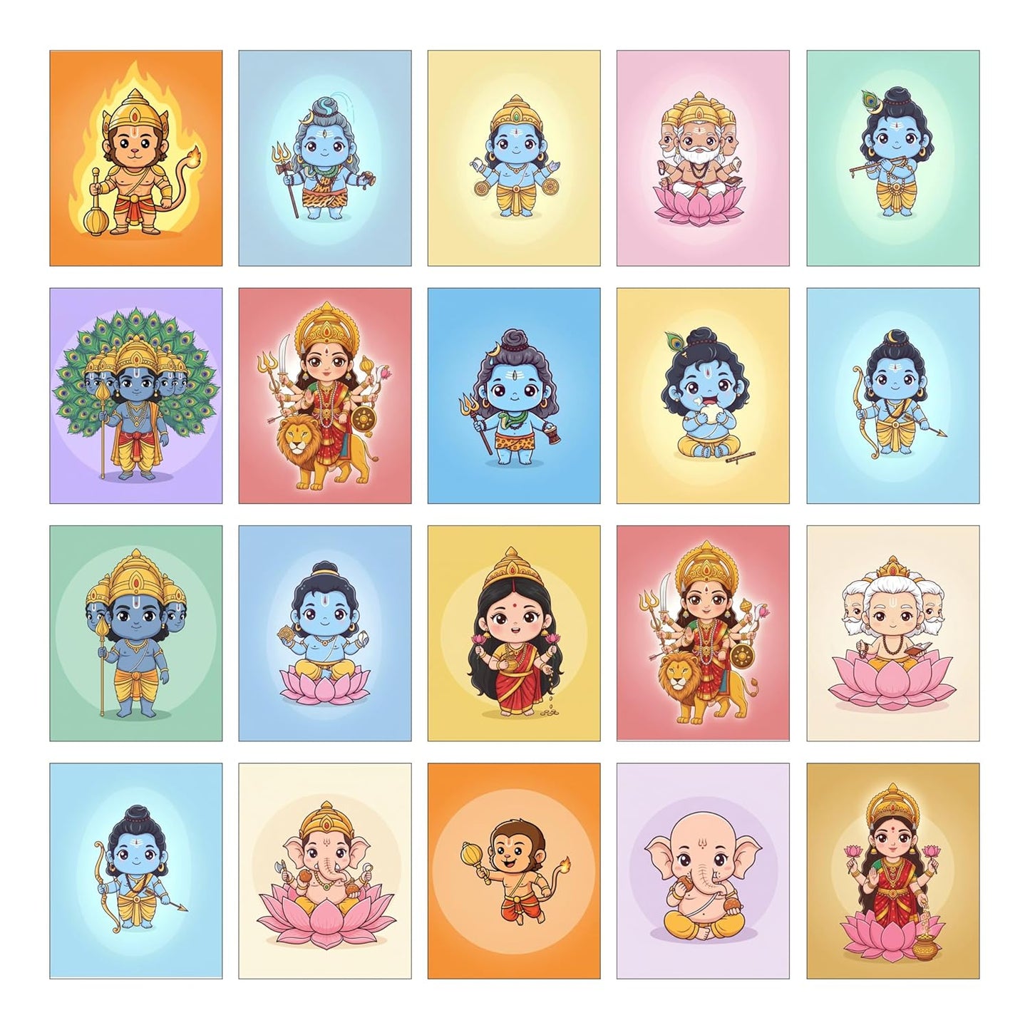 Sanatan Hindu God Fridge Magnets Set of 20 | Cute Cartoon Deities Magnets for Refrigerator | Hindu Gods & Goddesses Decorative Magnets | Spiritual Home & Temple Décor