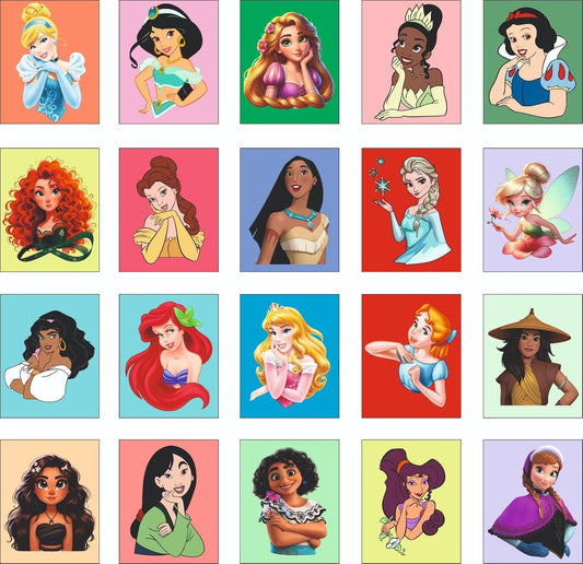 Princess Fridge Magnets Set of 20 | Rectangular Character Magnets | Decorative Kitchen, Whiteboard, Locker Accessories | Strong Magnetic for Kids & Home Dcor (4x5 cm)