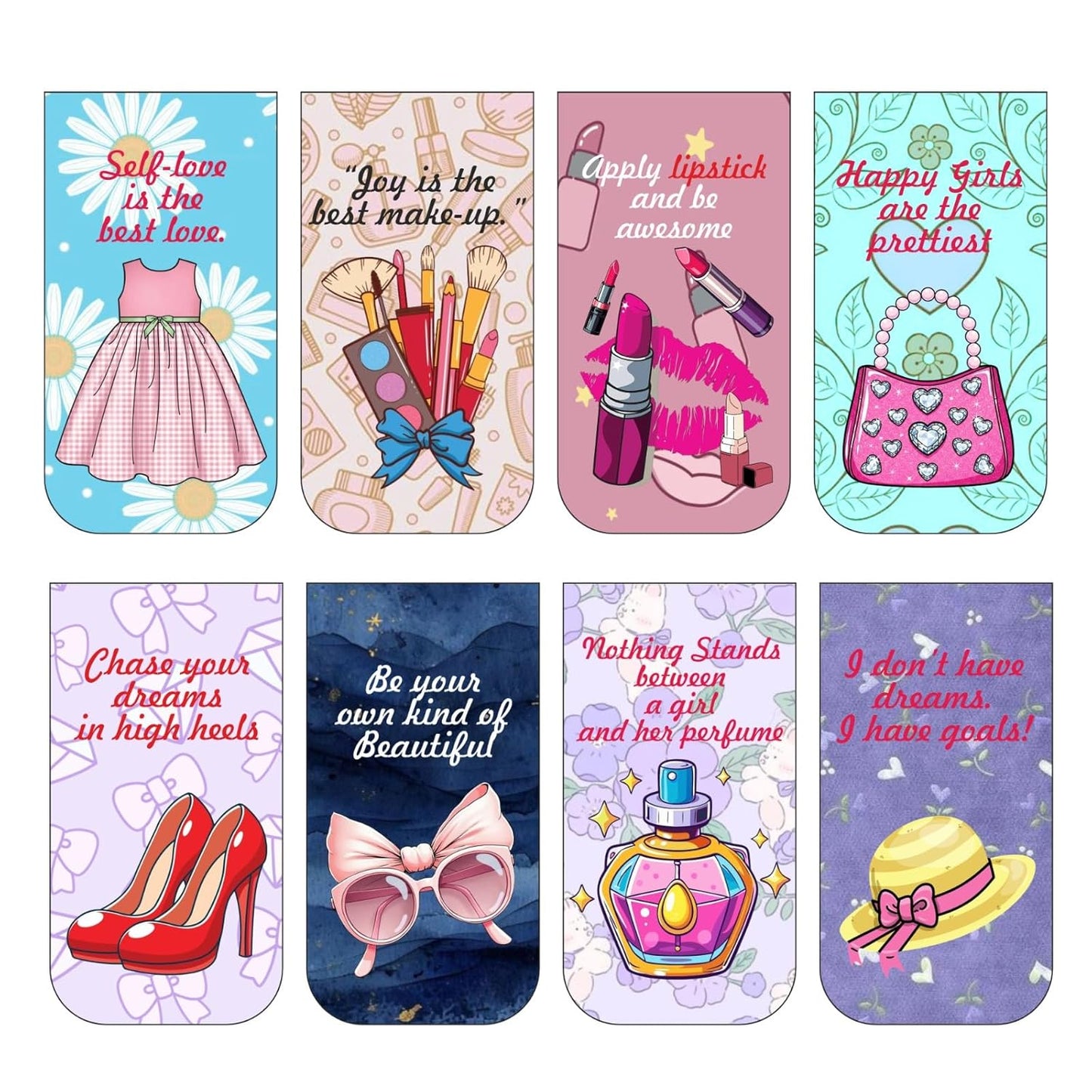 Fashion Bookmark Set of 10-8 Magnetic Bookmarks + 2 Paper Bookmarks for Book Lovers, Aesthetic Bookmarks, Magnetic Bookmarks for Readers (11 x 2.9 cm)