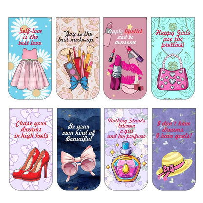Fashion Bookmark Set of 10-8 Magnetic Bookmarks + 2 Paper Bookmarks for Book Lovers, Aesthetic Bookmarks, Magnetic Bookmarks for Readers (11 x 2.9 cm)