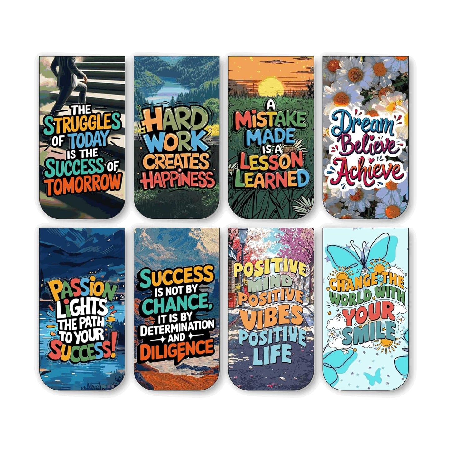 Motivational Bookmark Set of 10-8 Magnetic Bookmarks + 2 Paper Bookmarks for Book Lovers, (11 x 2.9 cm)