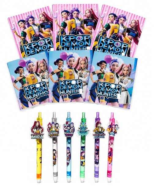 K-Pop Stationery Set, 6 Notebooks with 100 Pages Each and 6 Smooth Gel Pens, Gift for Students and Fans