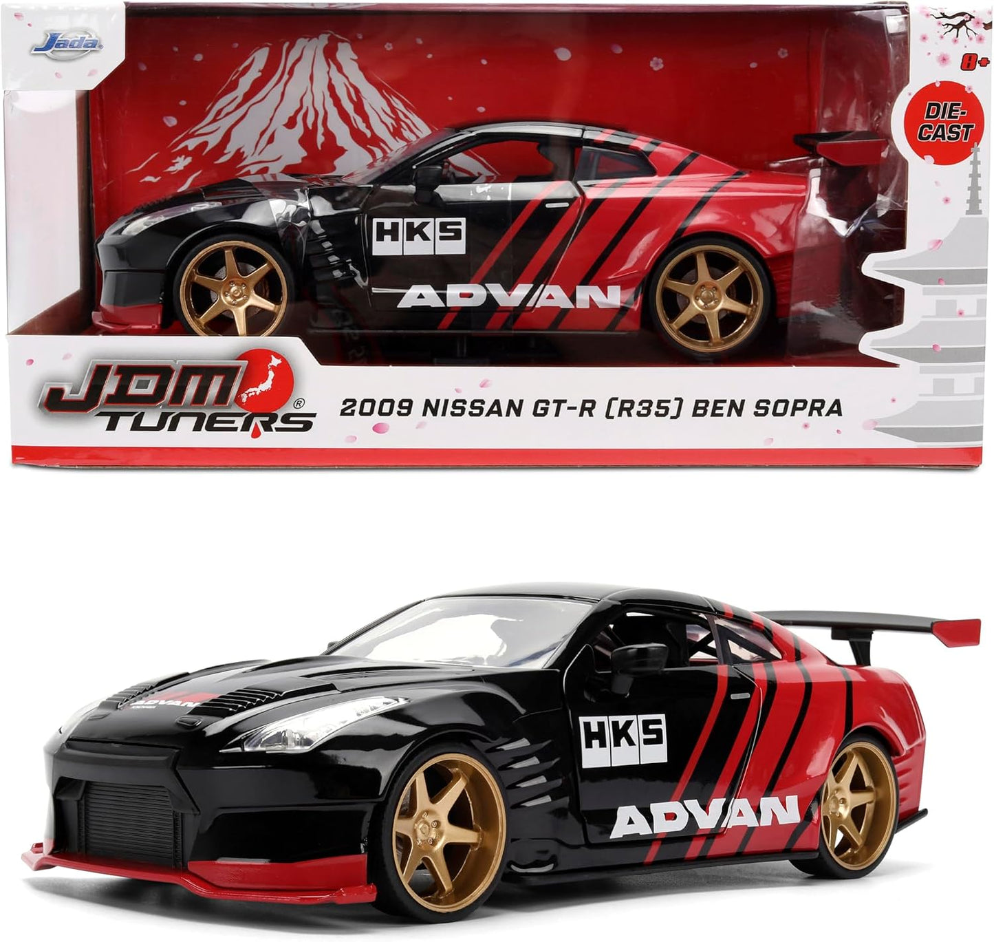 Jada 2009 Nissan GT-R Ben Sopra HSK Advan, Black/Red Toys 37022-1/24 Scale Diecast Model Car( COD NOT AVAILABLE)