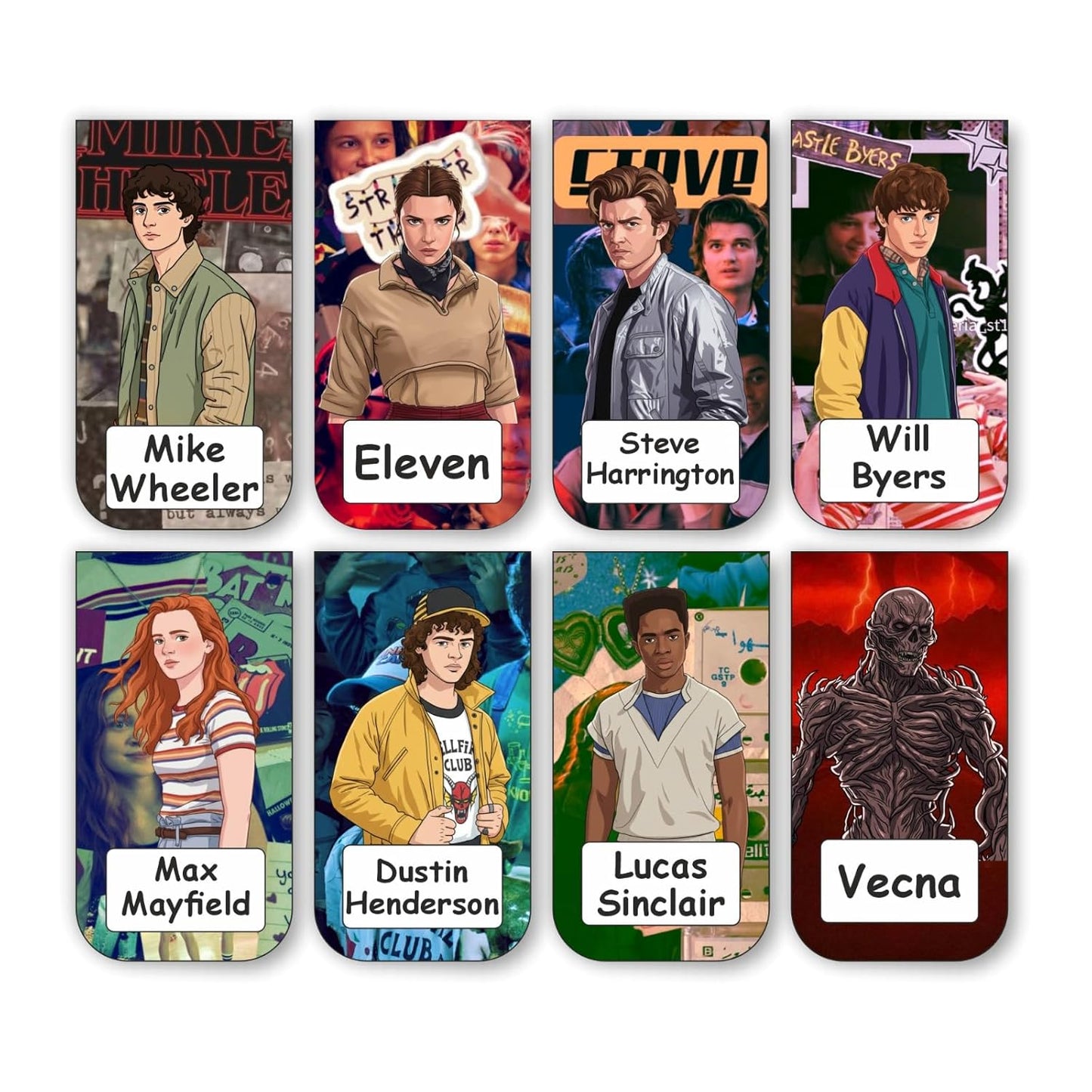 Stranger Things Bookmark Set of 10-8 Magnetic Bookmarks + 2 Paper Bookmarks for Book Lovers, (11 x 2.9 cm)