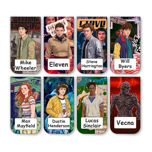 Stranger Things Bookmark Set of 10-8 Magnetic Bookmarks + 2 Paper Bookmarks for Book Lovers, (11 x 2.9 cm)