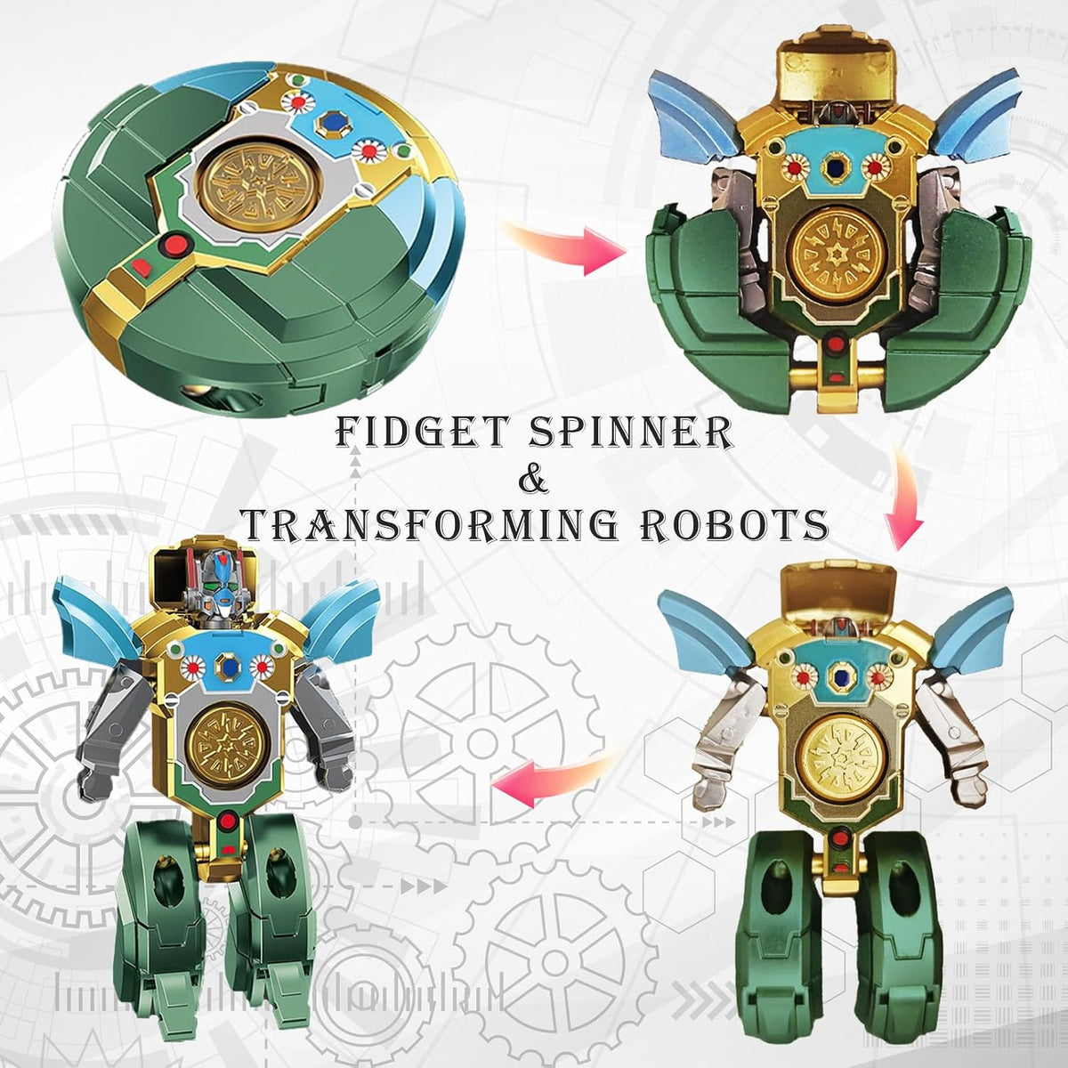 Transforming Spinner Robot Toy Set of 10 for Boys & Girls | 6 CM Plastic Spinning Toy (Random Design ) Cod Not Available