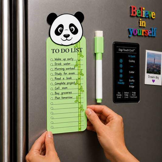 Panda Theme Acrylic to Do List Board with Marker, Reusable Writing Planner, Magnetic Daily Task Checklist Board, Cute Panda Design, 24 × 9 cm, Green