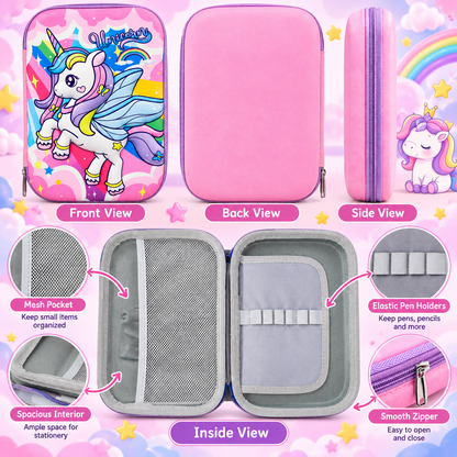Unicorn Pencil Pouch for Girls – Pink Unicorn Pencil Case with Mesh Pocket & Pen Holders
