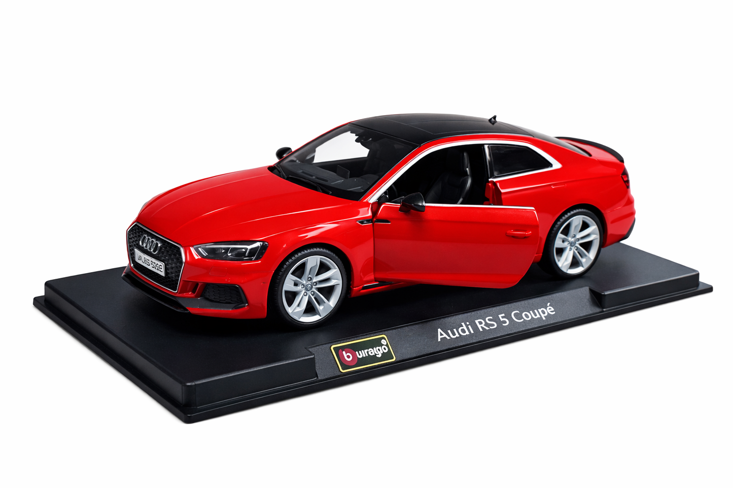 Bburago Audi RS5 Coupé Diecast Model Car 1:24 Scale – Metal + Plastic Body, Red Sports Car with Openable Doors (22.5cm) | Collectible Toy