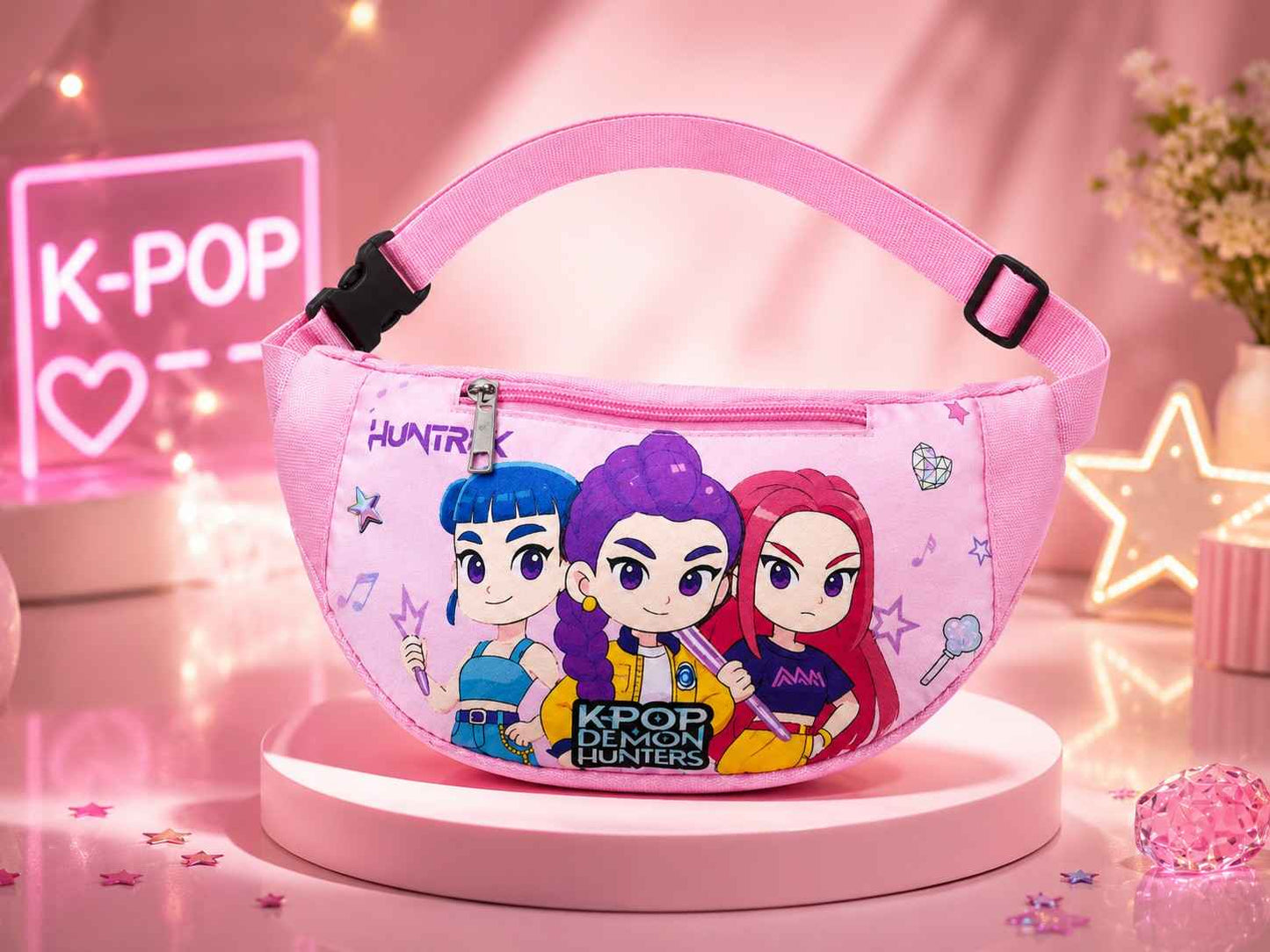 K-Pop Demon Hunters Waist Bag for Girls – Rumi, Mira & Zoey Cartoon Crossbody Sling Bag, Adjustable Travel Fanny Pack
