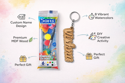 Custom Name MDF Wooden Keychain for Men Women & Couples | Personalized Lover Gift | Painting Kit with Watercolors | Handmade Name Key Ring