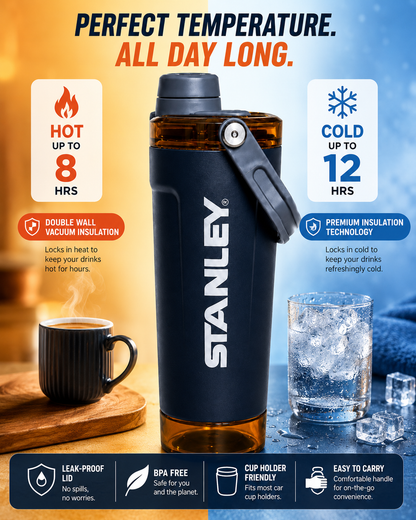 Stanley Water Bottle with Flip Lid, Removable Strainer & Foldable Carry Handle 600ml – Random Colour( Cod Not Available)