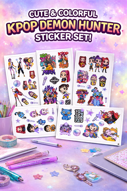 K-Pop Demon Hunters Stickers – 5 Sheets Cute Anime Kpop Girl Sticker Pack | Aesthetic Waterproof Stickers for Laptop, Phone, Journal, Scrapbook (50+ Stickers)