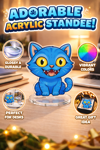 Demon Hunter Cartoon Cat Acrylic Standee | Premium Transparent Desk Decor | Kawaii Animal Mini Figure | Home Office Decoration | Gift for Kids & Cat Lovers (15cm x 8cm)