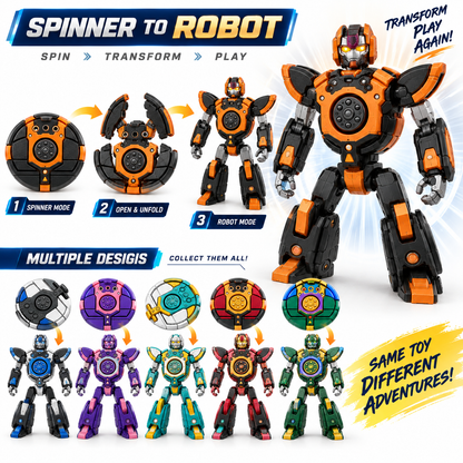Transforming Spinner Robot Toy Set of 10 for Boys & Girls | 6 CM Plastic Spinning Toy (Random Design ) Cod Not Available