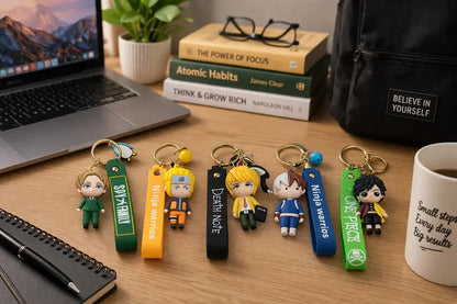 Anime Character Keychain Set (Pack of 5) – Ninja Warriors, Pirate & Detective Style Cute Silicone Key Rings for Kids, Boys, Girls, Bag Accessories