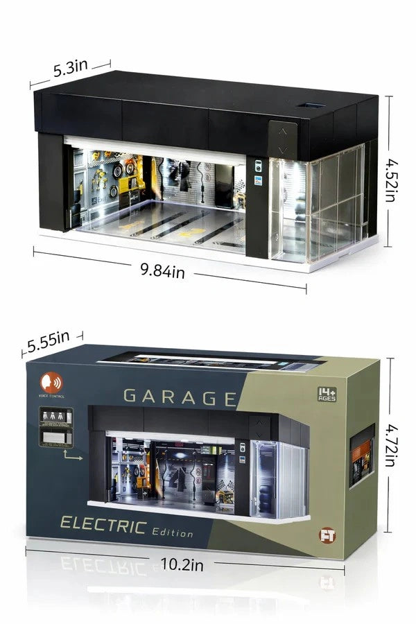 Diecast Car Display Garage 1:64 Scale with LED Lighting & Voice Control | Stackable Storage Case with 3 Changeable Diorama Scenes (Black)
