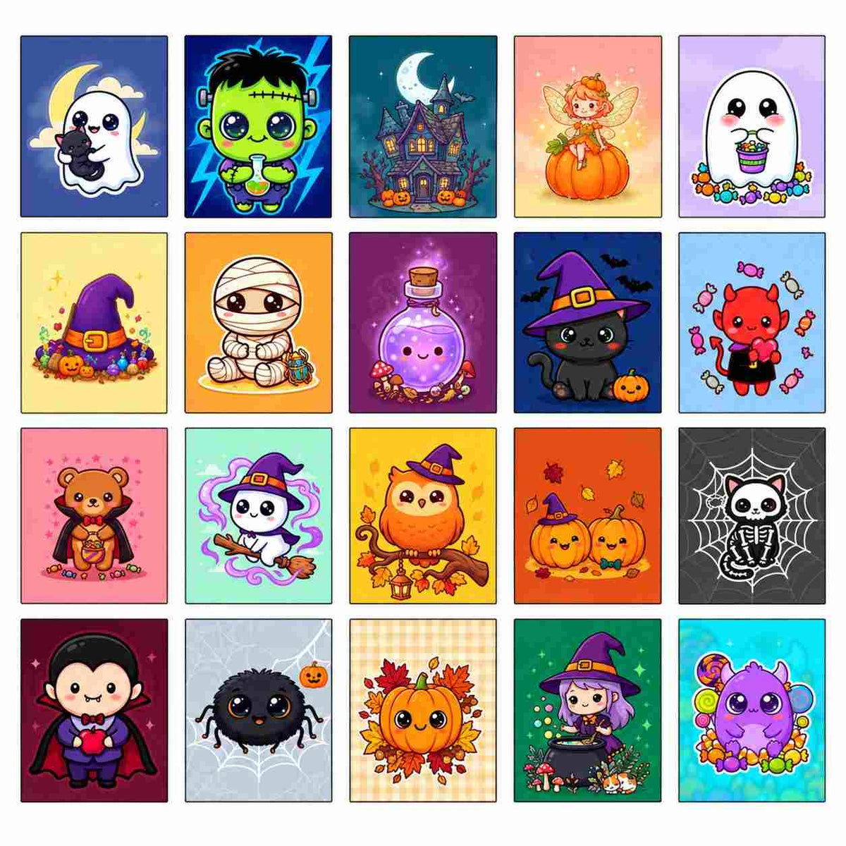 Halloween Fridge Magnets Set of 20 Pcs | Cute Cartoon Ghost Pumpkin Witch Magnets | 5 × 4 cm