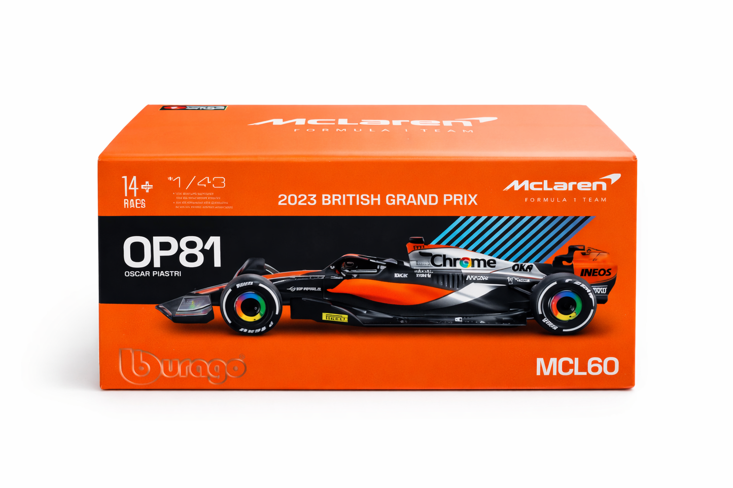 McLaren MCL60 OP81 1:43 Scale Model Car by Bburago | 2023 British Grand Prix Edition | Oscar Piastri F1 Diecast Car | Collectible Racing Car Model