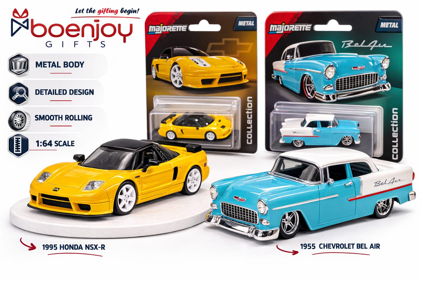 Majorette Die-Cast Metal Toy Car – 1995 Honda NSX-R & 1955 Chevrolet Bel Air Hot Wheels | 1:64 Scale Collectible Model Cars for Kids & Collectors |COD NOT AVAILABLE