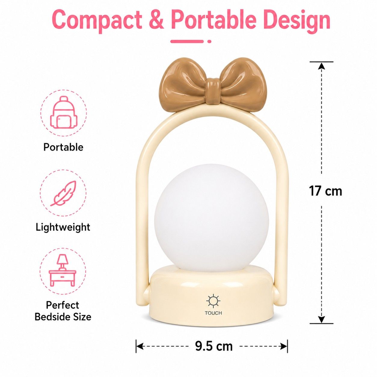 LED Bow Night Lamp Rechargeable Touch Control Bedside Lamp | Random 1 Design | Cute Portable Night Light for Kids Bedroom Nursery