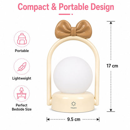 LED Bow Night Lamp Rechargeable Touch Control Bedside Lamp | Random 1 Design | Cute Portable Night Light for Kids Bedroom Nursery