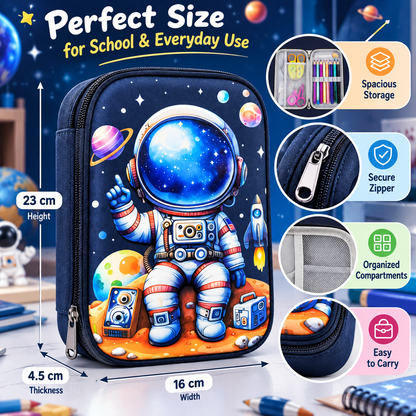Astronaut Pencil Pouch for Kids | Space Theme Multi-Compartment Stationery Organizer