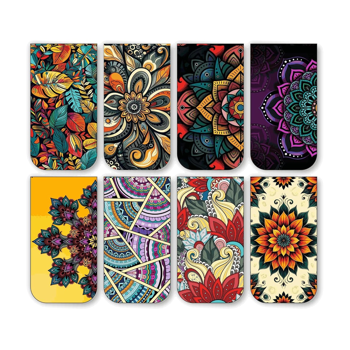 Mandala Bookmark Set of 10-8 Magnetic Bookmarks + 2 Paper Bookmarks for Book Lovers, (11 x 2.9 cm)