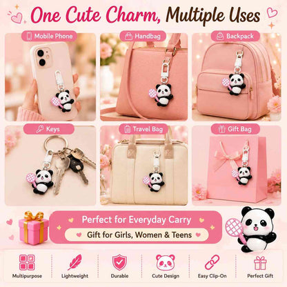 Cute Panda Phone Charm Keychain Set of 6 | Kawaii Mobile Phone Charms for Girls