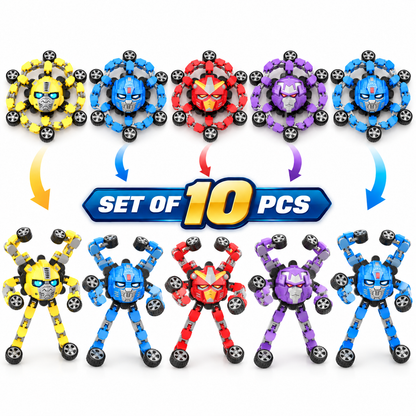 Transforming Robot Spinner Toy Set of 10 for Boys & Girls | 2-in-1 Rotating Robot Toy | Assorted Colours | NO COD