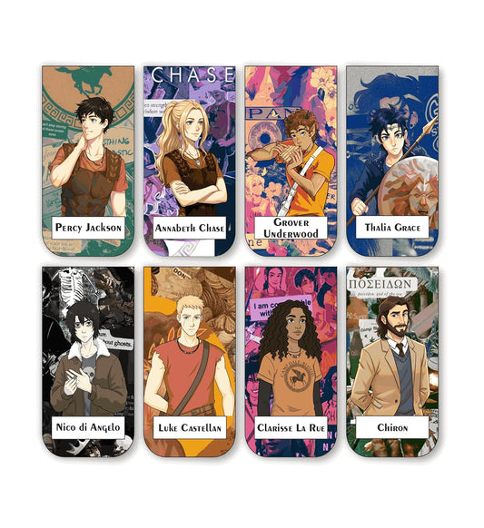 Percy Jackson Bookmark Set of 10-8 Magnetic Bookmarks + 2 Paper Bookmarks for Book Lovers, Aesthetic Bookmarks, Magnetic Bookmarks for Readers (11 x 2.9 cm