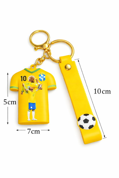 Brazil Football Jersey Keychain with Strap & Ball Charm | No.10 Soccer Jersey Keyring | Premium Fan Gift for Men, Boys, Car Keys, Bags & Accessories (NEYMAR JR)