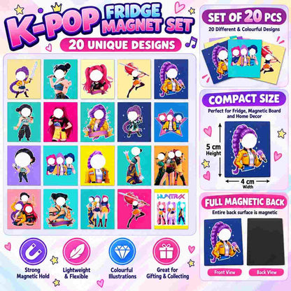 K POP Demon Hunters Kids Fridge Magnet Set, Refrigerator Magnets | Decorative Kitchen Magnets for Kids | Fun Collectible Gift & Home Décor (Pack of 20) 4x5 cm