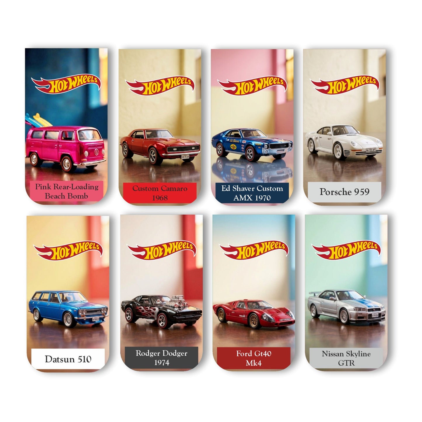Hotwheels Bookmark Set of 10-8 Magnetic Bookmarks + 2 Paper Bookmarks for Book Lovers, Aesthetic Bookmarks, Magnetic Bookmarks for Readers (11 x 2.9 cm)
