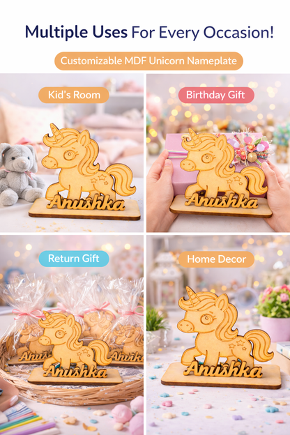 Custom MDF Unicorn Name Standee | Personalized Wooden Name Plate | Kids Room Decor | Birthday Gift | Return Gift