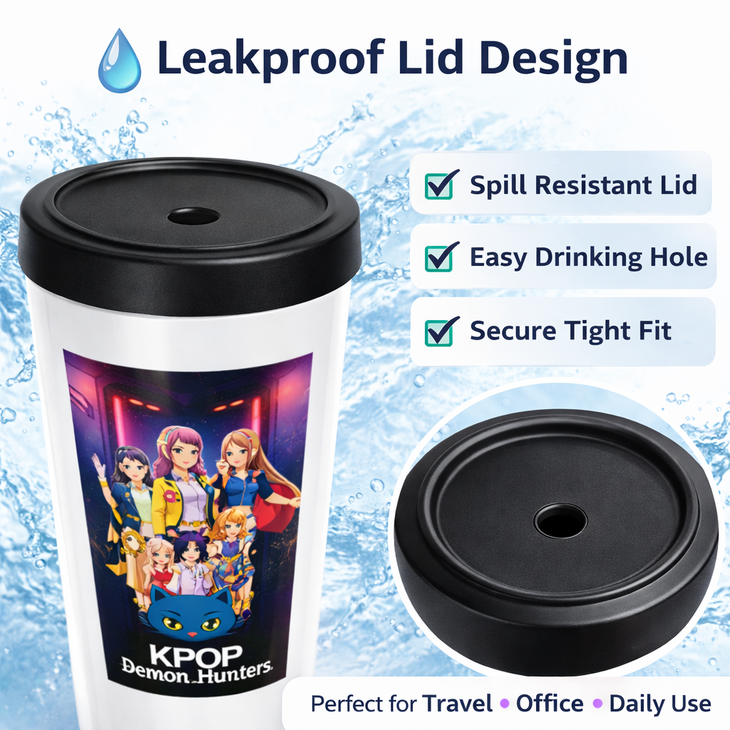 Demon Hunter Printed Tumbler with Leakproof Lid | Inner Stainless Steel Travel Mug | Durable Plastic Body | Demon Hunter Design Cup for Coffee, Tea & Cold Drinks 500ml