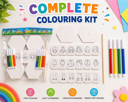 Kids DIY Colouring Kit with 4 Markers & Wooden Stick | Mix & Match Character Cube