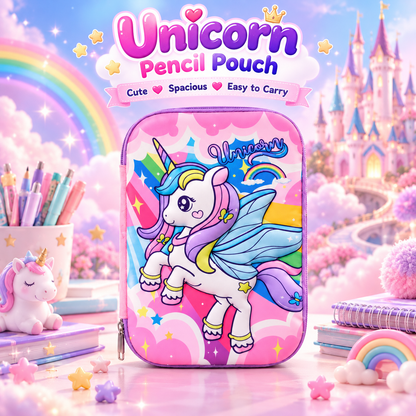 Unicorn Pencil Pouch for Girls – Pink Unicorn Pencil Case with Mesh Pocket & Pen Holders