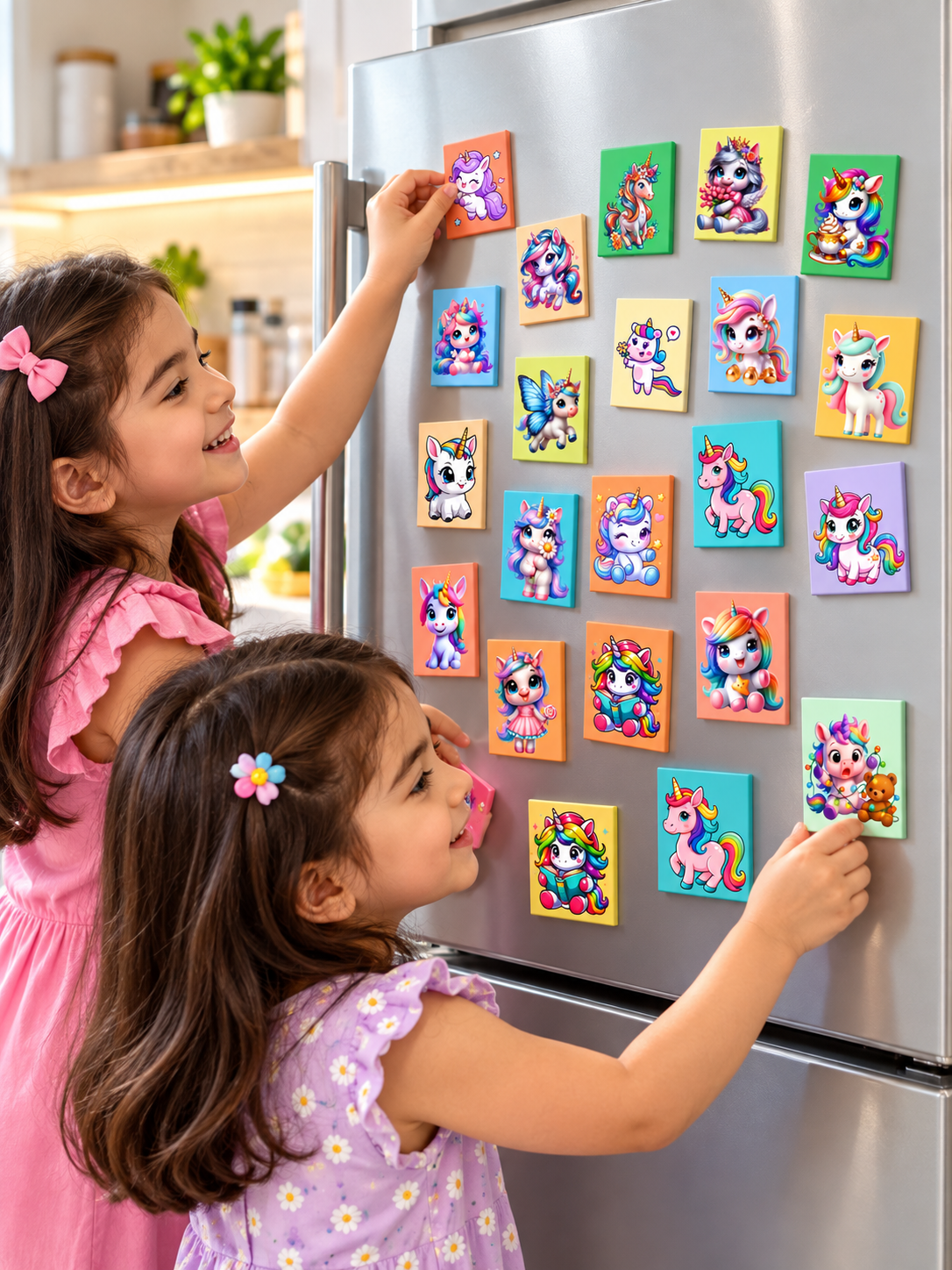 Cute Unicorn Fridge Magnets Set of 20 | Rectangular Character Magnets | Decorative Kitchen, Whiteboard, Locker Accessories | Strong Magnet for Kids & Home Dcor (4x5 cm)