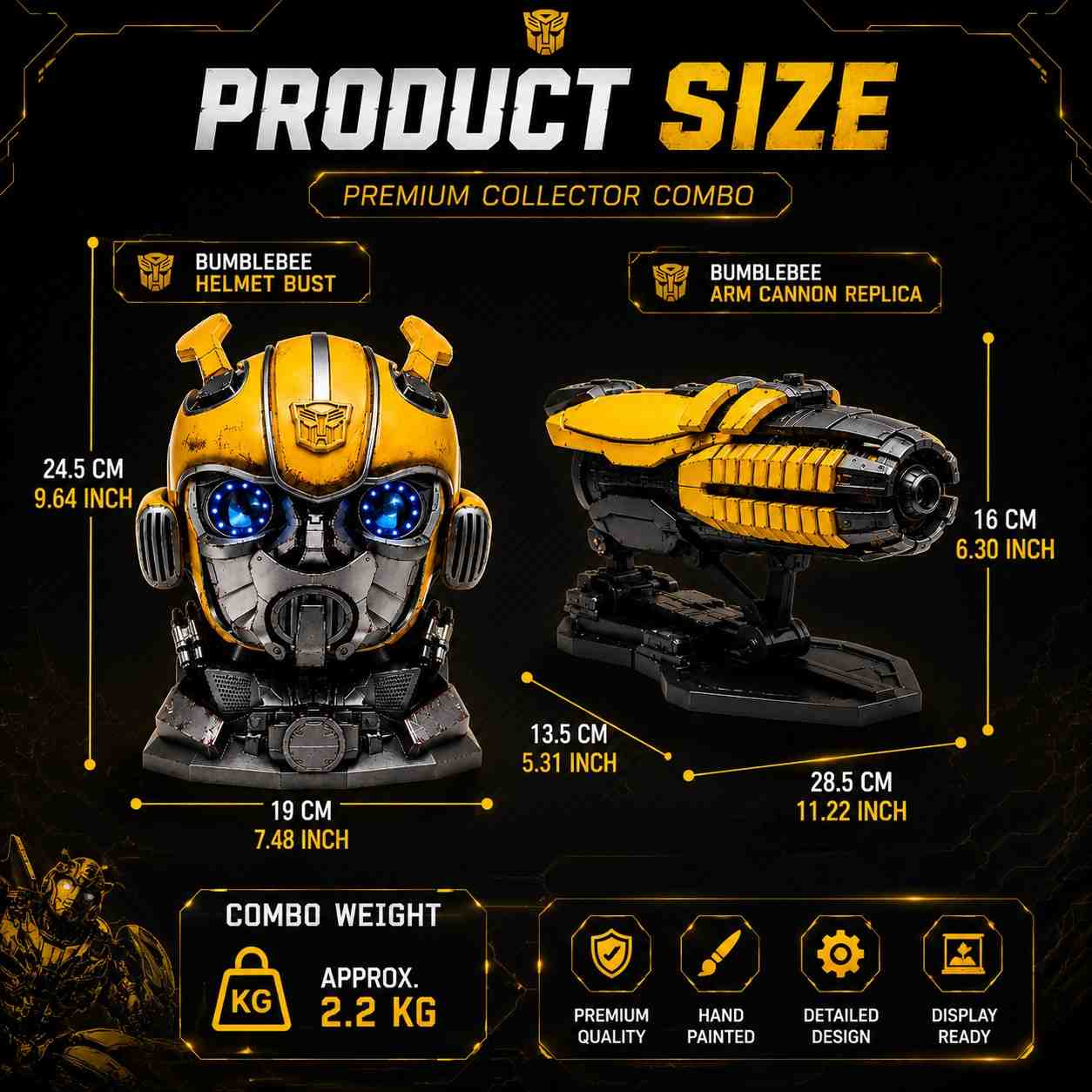 Bumblebee Helmet Bust & Arm Cannon Replica Combo – Premium Collector Display Set ( C0D NOT AVAILABLE)