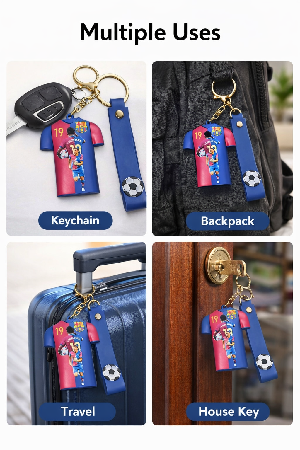 Football Jersey Keychain with Strap – No.19 Barceelona Style Mini Shirt Key Ring for Men, Boys & Football Fans | Premium Rubber Key Holder for Car, Bike & Bags (LAMINE YAMAL)